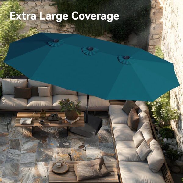c48ef3086aac47248eb21ee3328f299a 15ft Patio Umbrella Double-Sided Outdoor Market Extra Large Umbrella with Crank, Umbrella Base Included (Dark Red)