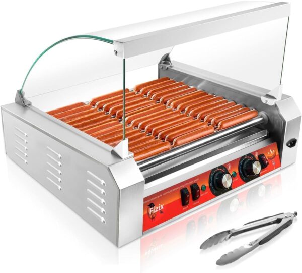 c4b14a58426248dfa237e763597a8cd2 1670W Commercial Hot Dog Rollers,11 Rollers 30 Hotdog Roller Grill,Stainless Steel Hot Dog Machine With Dust Cover,Hot Dog Roller Machine With Dual Temp Control And Led Light/Detachable Drip Tray