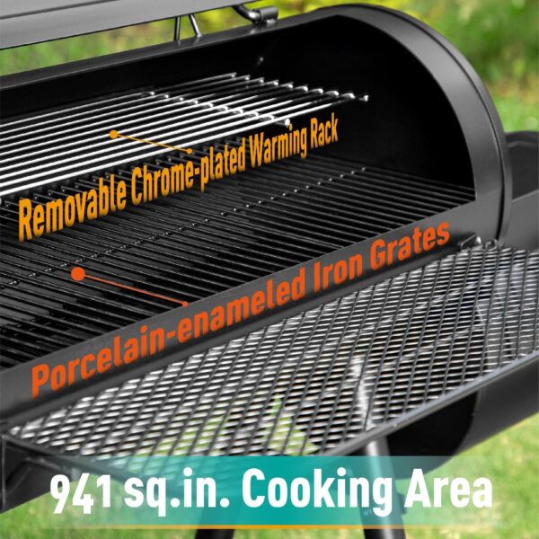 c60a3572138142fdb232b0c00ab9b8d5 941 Sq.in. Overlarge BBQ Charcoal Grill with Offset Smoker, Black