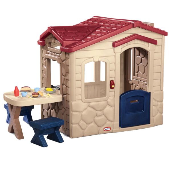 Little Tikes Picnic on the Patio Playhouse with 20 Play Accessories, Working Doorbell, Indoor and Outdoor Backyard Toy, Tan- For Kids Toddlers Boys Girls Ages 2 3 4+ Year Old
