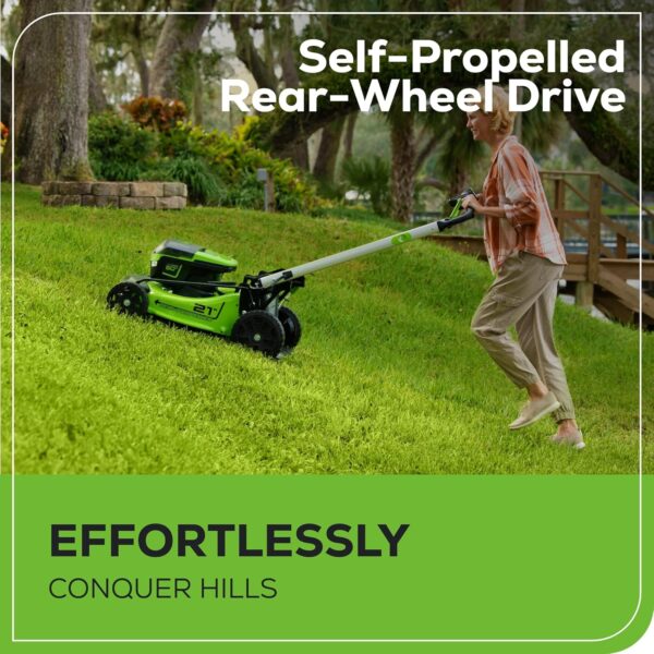 c73bf681dece4960baf9b6c56762980f 60V 21” Cordless (Self-Propelled) Lawn Mower , 2 x 4.0Ah Batteries and Dual Port Rapid Charger