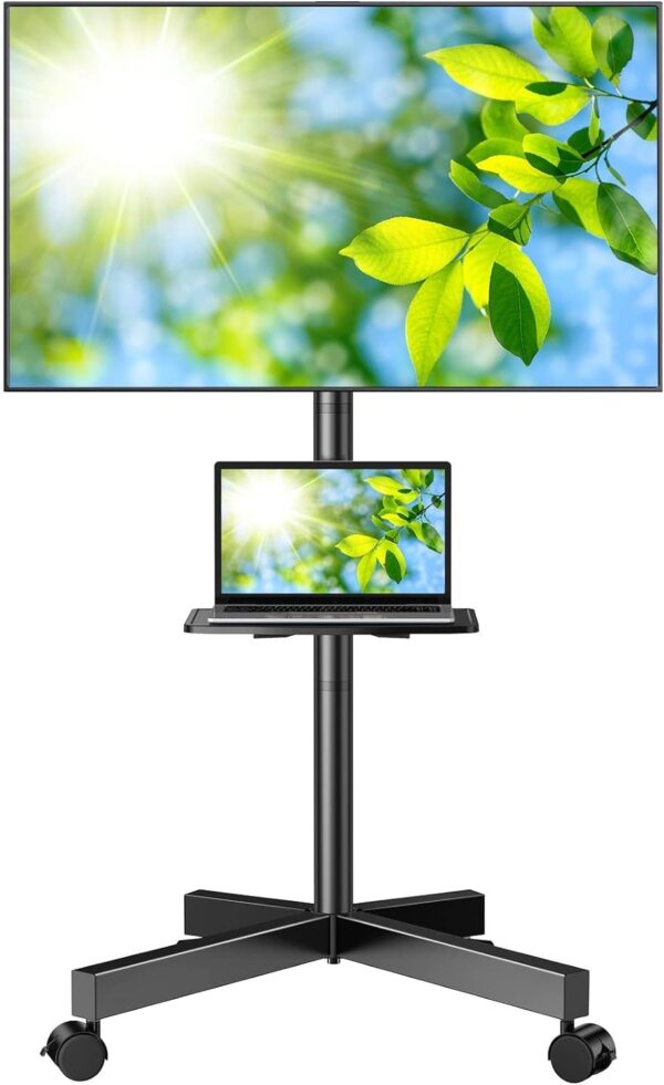 c771db783f3d4e5a8f041776f4a0e2a2 Mobile TV Stand for 23-60 Inch LCD LED Flat/Curved Panel Screen TVs, Tilt TV Cart Holds up to 88Lbs Portable Stand with Laptop Shelf Rolling Floor Max VESA 400x400mm (PSTVMC06)