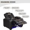 Power Home Theater Seating Set of 3, Brown Faux Leather Electric Recliner Chair with Powered Headrest, Dual Motors Movie Reclining Chairs with LED Lights,USB Port,Cup Holders, Hidden Arm Storage