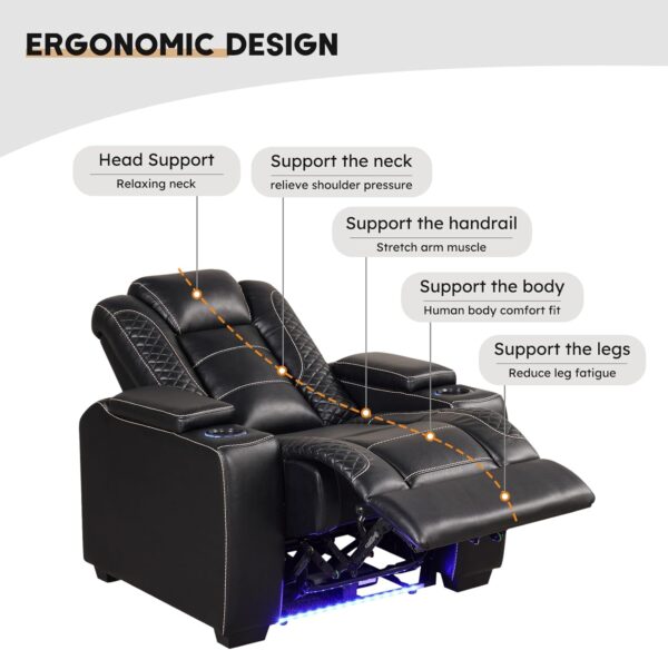 c7ee9cd62b6147f18620ba7f40bf3919 Power Home Theater Seating Set of 3, Brown Faux Leather Electric Recliner Chair with Powered Headrest, Dual Motors Movie Reclining Chairs with LED Lights,USB Port,Cup Holders, Hidden Arm Storage
