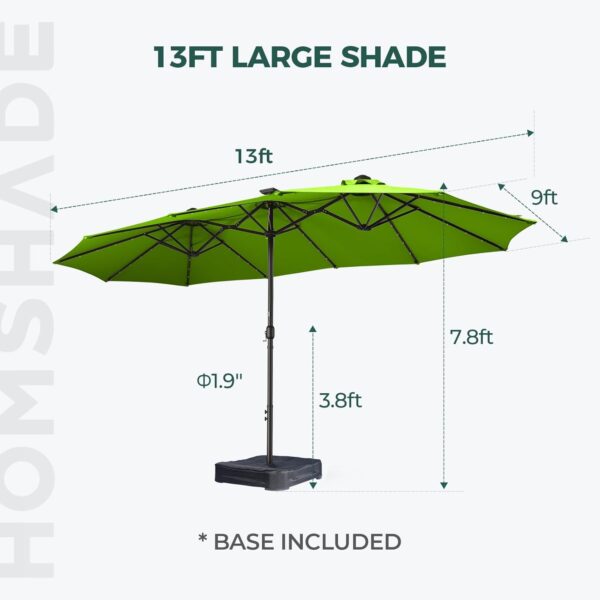c84a1520adf74a86be196dc58926b7e3 Double Sided Patio Umbrellas - 15ft Solar Lights LED Lighted Outdoor Extra Large Market Table Umbrella with Base Included, Oversized Umbrella for Deck, Pool, Backyard (Beige)