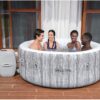 Bestway SaluSpa Fiji AirJet Large Round 2 to 4 Person Inflatable Hot Tub Portable Outdoor Spa with 120 AirJets and EnergySense Cover, Grey