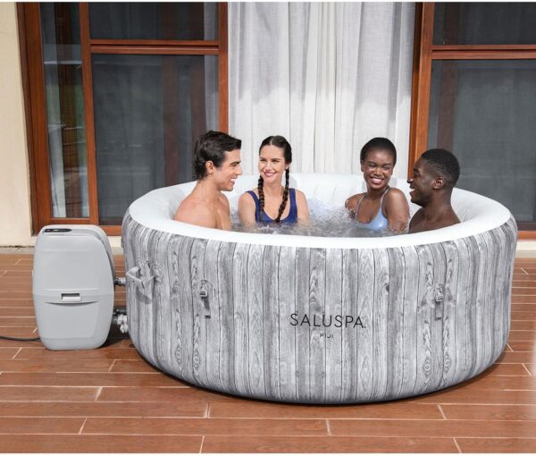 c8a0ce3feaf841dfae20ecc20f3a4cb2 Bestway SaluSpa Fiji AirJet Large Round 2 to 4 Person Inflatable Hot Tub Portable Outdoor Spa with 120 AirJets and EnergySense Cover, Grey