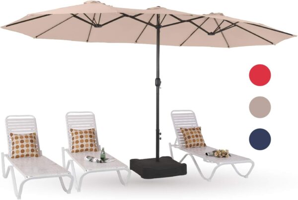 c8c25471cd664b799cc4a6419b2f5292 15ft Patio Umbrella Double-Sided Outdoor Market Extra Large Umbrella with Crank, Umbrella Base Included (Dark Red)