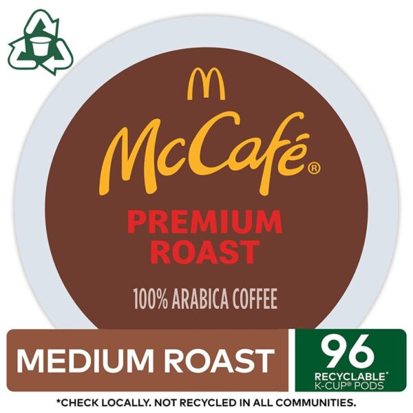 c8c362f0e4804303886dd8815ee051a0 McCafé Premium Roast Medium Coffee Pods, 96 Count, 100% Arabica, Keurig K-Cup Compatible, Recyclable