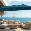 15ft Patio Umbrella Double-Sided Outdoor Market Extra Large Umbrella with Crank, Umbrella Base Included (Dark Red)