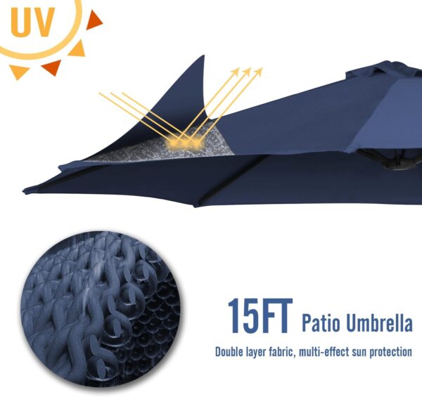 c8dbd58a20d645f2b1a85fe1c7f059ed 15ft Patio Umbrella with Solar Lights, Large Double Umbrella Outdoor, Rectangle 180''x106'' Umbrellas with 156 PCS LED Lights and Crank Handle for Backyard Deck Pool Shade in Black(1.9" Pole)