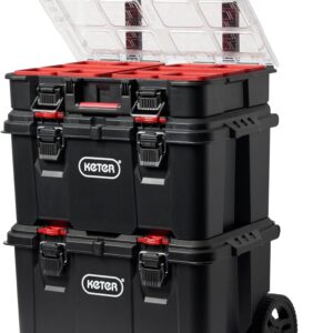 Stack-n-Roll Modular Tools Organizer for Garage Storage and DIY, 3 Piece Resin Rolling Tool Box System for Small Parts