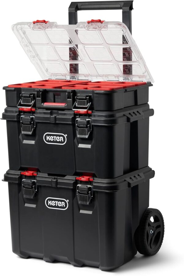 c8e9cbc24fee4ef78605dcb2adfcdfe2 Stack-n-Roll Modular Tools Organizer for Garage Storage and DIY, 3 Piece Resin Rolling Tool Box System for Small Parts