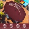 15 ft Large Patio Umbrella with Solar Lights Double-Sided Outdoor Rectangle Market Umbrellas with 36 LED Lights/Base Included/Easy Crank for Patio Garden Yard Pool Lawn, Brown