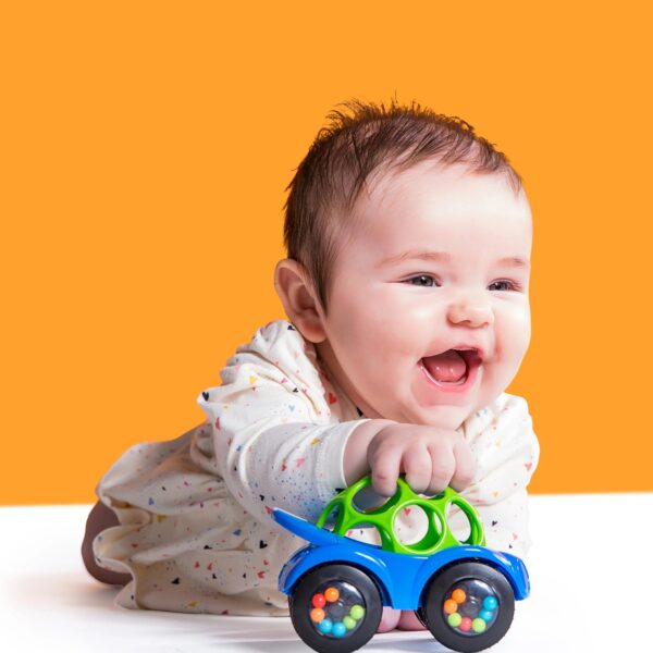 Oball Easy Grasp Rattle & Roll BPA-Free Push Car Infant Crawling Toy, 1 Pack, Blue Unisex