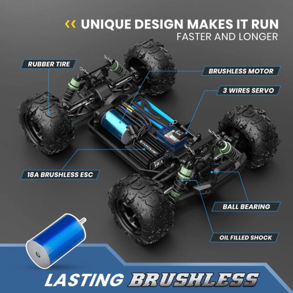 c929f2ce9b9c4e71b24dae05a14cee04 Remote Control Car for Kids Adults 60KM/H 4x4 Power 1:18 Scale Brushless Motor, Hobby Electric Monster RC Truck All Terrain off Road 2 Batteries Outdoor Play