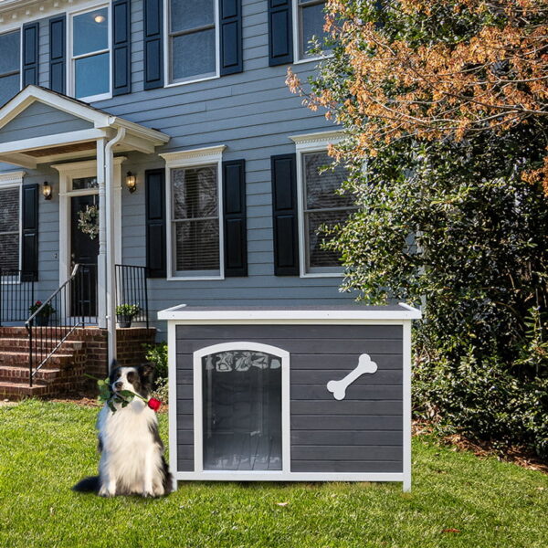 Outdoor Dog House, Large Wooden Waterproof Dog Cage, Windproof Warm Dog Kennel Easy to Assemble
