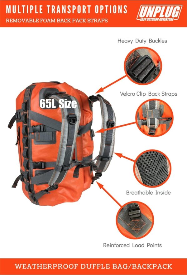 c9fdfc8fef524292a5281eec50bd1ce7 UNPLUG Ultimate Adventure Bag -1680D Heavy Duty Waterproof Travel Duffel Bags for Camping, Motorcycle Dry Bag, Waterproof Bags for Boating, Waterproof Duffle Backpack,Tactical Duffle Bag