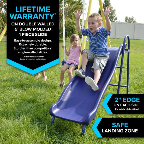 Sportspower Power Play Time Metal Swing Set with 2 Swings and Lifetime Warranty on Blow Molded Slide