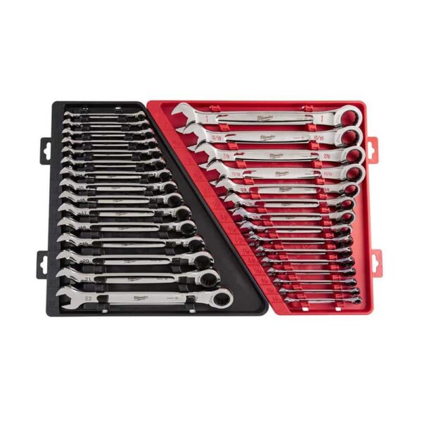 ca8f8313f08840498c54a9cc29766612 Milwaukee SAE/Metric Combination Ratcheting Wrench Mechanics Tool Set (30-Piece) 48-22-9416-48-22-9516