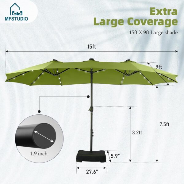 caa84e6dc2d24bb3b2572059a4ca3fa3 15ft Double Sided Patio Umbrella with Solar Lights, Outdoor Large Umbrellas with Crank Handle and 36 LED Lights, Rectangular Market Umbrella with Base Included for Deck Pool Shade