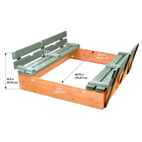 Badger Basket Covered Convertible Cedar Sandbox with Two Bench Seats - Natural/Green