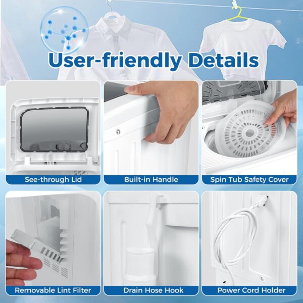 cae7f5f3c76a4aae9cb4ee46503794a6 Portable Washing Machine, Twin Tub 20 Lbs Capacity, Washer(12 Lbs) and Spinner(8 Lbs), Durable Design, Timer Control, Compact Laundry Washer for RV, Apartments and Dorms, Grey+White