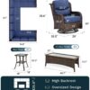 Outdoor Swivel Rocker Patio Chairs with 6-Inch Thick Cushions and Side Table, 3PCS High Back Wicker Patio Furniture Set for Porch, Balcony, Deck and Yard in Blue