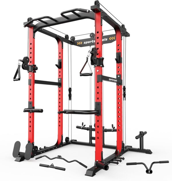 cb1b6c0214544dcb8f35f16f33fbe5db Sportsroyals Power Cage,1600lbs Multi-Function Power Rack with Adjustable Cable Crossover System and More Training Attachment, Weight Cage for Home Gym
