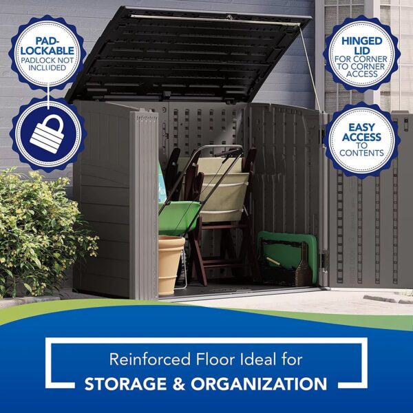 Suncast Modernist Horizontal Low-Profile Storage Shed, Gray, 3 Doors, 4'x2.5', covers 34 Cubic feet