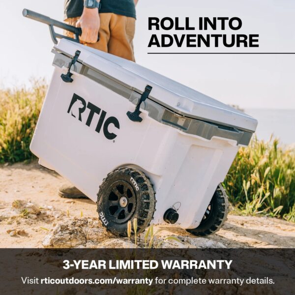 RTIC 52 QT Ultra-Light Wheeled Hard-Sided Ice Chest Cooler, White and Grey, Fits 78 Cans
