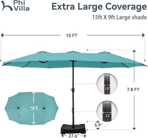 cb708ded5cc94f4cb4e75522174440f8 15ft Patio Umbrella Double-Sided Outdoor Market Extra Large Umbrella with Crank, Umbrella Base Included (Dark Red)