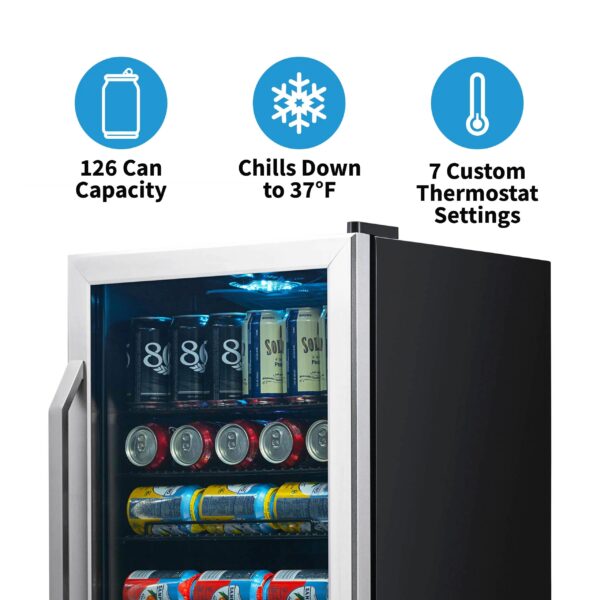 cb83504060064f2abd1ea563ba4afc50 Newair 126 Can Beverage Refrigerator Cooler, Freestanding Mini Fridge with SplitShelf in Stainless Steel for Home, Office or Bar