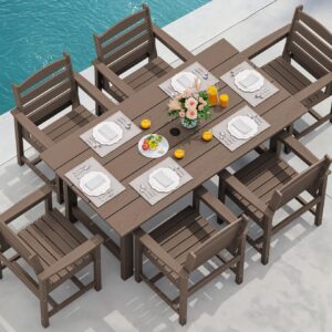 7-Piece Patio Table Set, Outdoor HDPE Dining Furniture with Umbrella Hole, All Weather Table and Chairs for Lawn, Garden, Poolside, Aruba