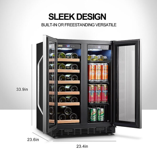 cbeaa05db2134848b00dc1546fa59251 Lanbo - Freestanding/Built-In 23.4'' width 18 Bottle 56 Can Dual Zone Combo Wine and Beverage Cooler - Black