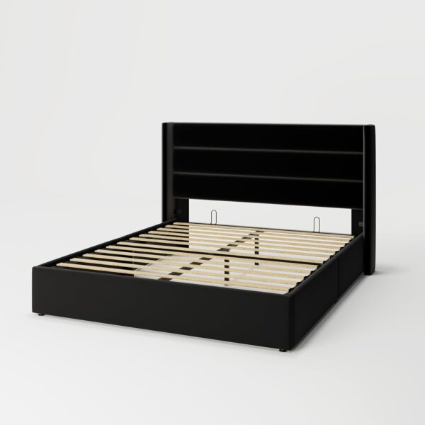 cc3e9009a5d44b07a25688ed3c865c91 Queen Size Lift Up Storage Bed, Modern Wingback Headboard, Hydraulic Support, No Box Spring Needed, Light Beige