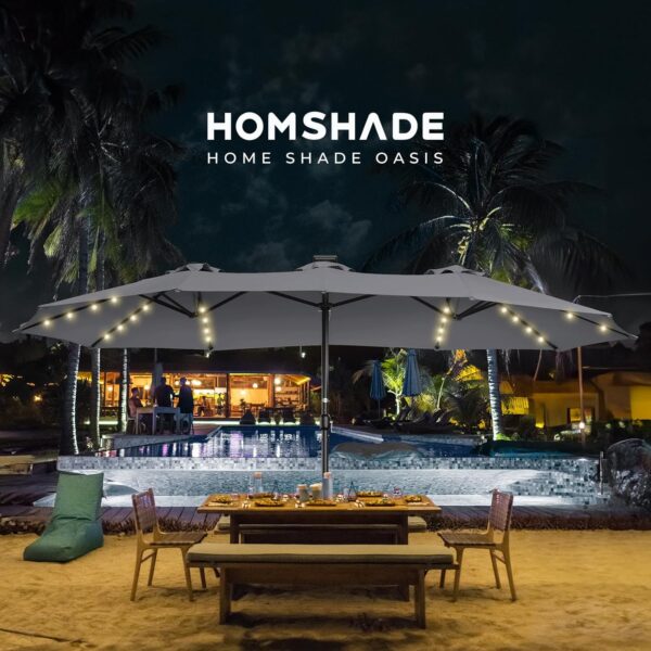 cc4997e22ced460f9f1cd214bbe3e8d4 Double Sided Patio Umbrellas - 15ft Solar Lights LED Lighted Outdoor Extra Large Market Table Umbrella with Base Included, Oversized Umbrella for Deck, Pool, Backyard (Beige)