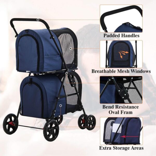 cc55490fd4ef4362ae747287396a2082 42 Double Pet Stroller for 2 Dogs & Cats,4 Wheels Dog Strollers Folding Travel Cat Stroller with Suspension System,Navy Blue