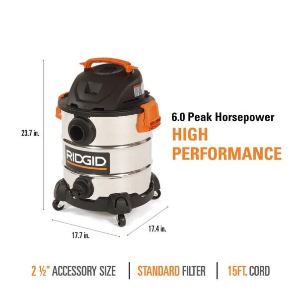cc6600a00c2c42a1b58e64aa5d1556f6 10 Gallon 6.0 Peak HP Stainless Steel Wet/Dry Shop Vacuum with Filter, Locking Hose and Accessories WD1060