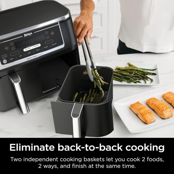 ccf285c3d23d4c14a59170d2d4c89607 DZ401 Foodi 10 Quart 6-in-1 DualZone XL 2-Basket Air Fryer with 2 Independent Frying Baskets, Match Cook & Smart Finish to Roast, Broil, Dehydrate for Quick, Easy Family-Sized Meals, Grey
