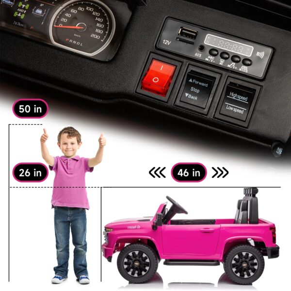 Track 7 24V Ride on Car, Licensed Silverado HD 2 Seater Electric Car for Boys Girls Age 3+, 24V Ride on Truck w/Remote Control, Music, ABC, Pink