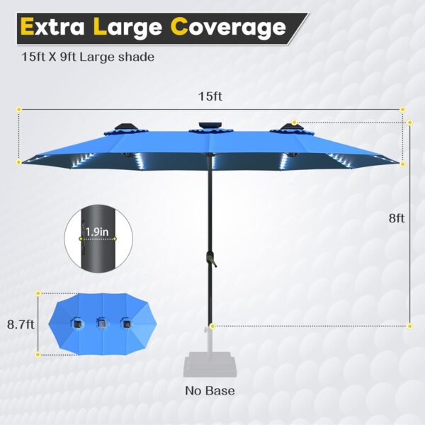 cd868e62808d4e5aad9fd68c12239cd4 15ft Patio Umbrella with Solar Lights, Large Double Umbrella Outdoor, Rectangle 180''x106'' Umbrellas with 156 PCS LED Lights and Crank Handle for Backyard Deck Pool Shade in Black(1.9" Pole)