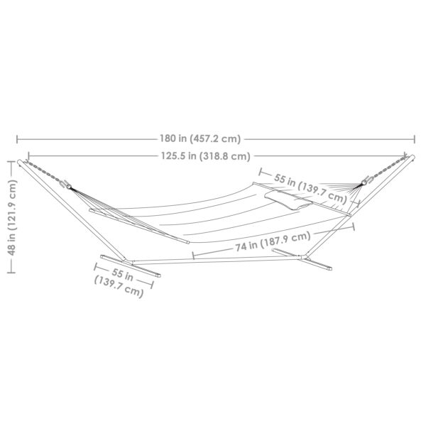 Sunnydaze 2-Person Freestanding Quilted Fabric Hammock with 15' Stand - Black and White