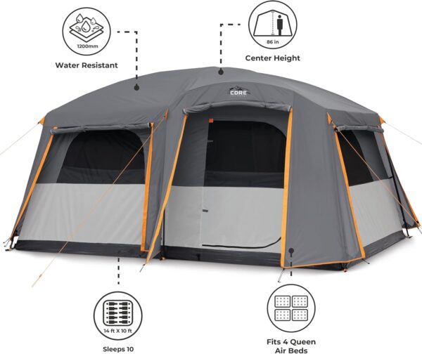 ce12cec81a2c45318d5e46adee34bec1 CORE Straight Wall Cabin Tents | 10 Person / 11 Person / 12 Person Large Multi Room Family Tents for Car Camping & Outdoor Adventures