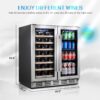 24 inch Wine Cooler, 46 Bottle - Dual Zone Built-in or Freestanding Fridge with Stainless Steel Reversible Glass Door, for Home, Kitchen, or Office.