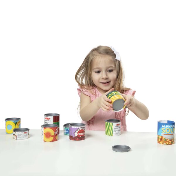 Melissa & Doug Grocery Cans Play Food Kitchen Accessory - 10 Stackable Cans With Removable Lids