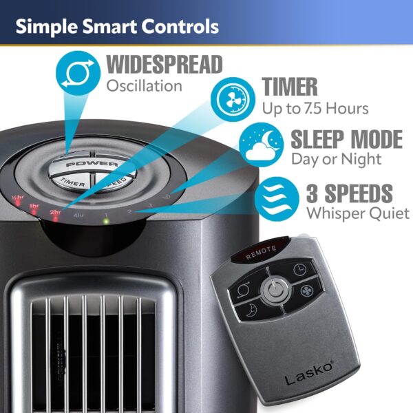 ce8da16516894612a910ee171f471991 LASKO Elevation 42”-54” Adjustable Height Pedestal Tower Fans for Home, 31 ft/s Airflow, Quiet 28 dB on Low, 90° Oscillation, 12 Hour Timer, Remote Control, Black, EST100