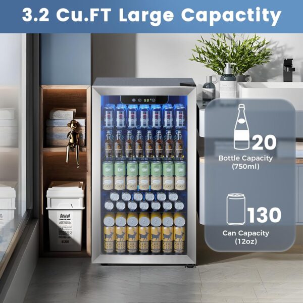ceab53d0c1614bb58d80361aac8a310c Mini Fridge 130 Can Beverage Refrigerator Cooler, 3.2 Cu.Ft Drink Fridge for Soda Wine Beer, Adjustable Temperature Control for Home Office, Black