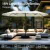 15ft Patio Umbrella Double-Sided Outdoor Market Extra Large Umbrella with Crank, Umbrella Base Included (Dark Red)