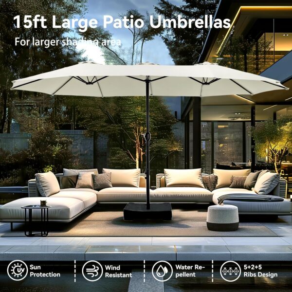 ceb4da6dd6cf4e97bc565d18befe986e 15ft Patio Umbrella Double-Sided Outdoor Market Extra Large Umbrella with Crank, Umbrella Base Included (Dark Red)